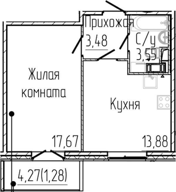 1-комнатная квартира 39.86 м², 6/8 эт., ЖК «SERTOLOVO PARK»